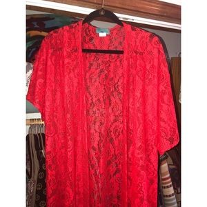 S/M Turquoise Haven Red Lace Kimono